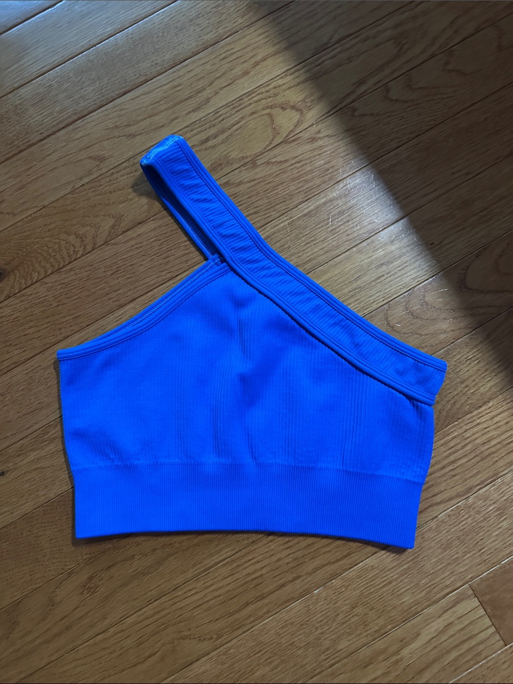 One-Shoulder Ribbed Crop Top in Bright Blue